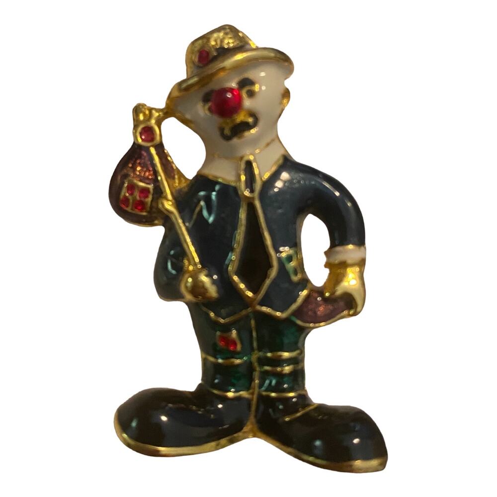 Hobo Clown Brooch Pin Enamel on Gold Tone Metal in Original Box Vintage